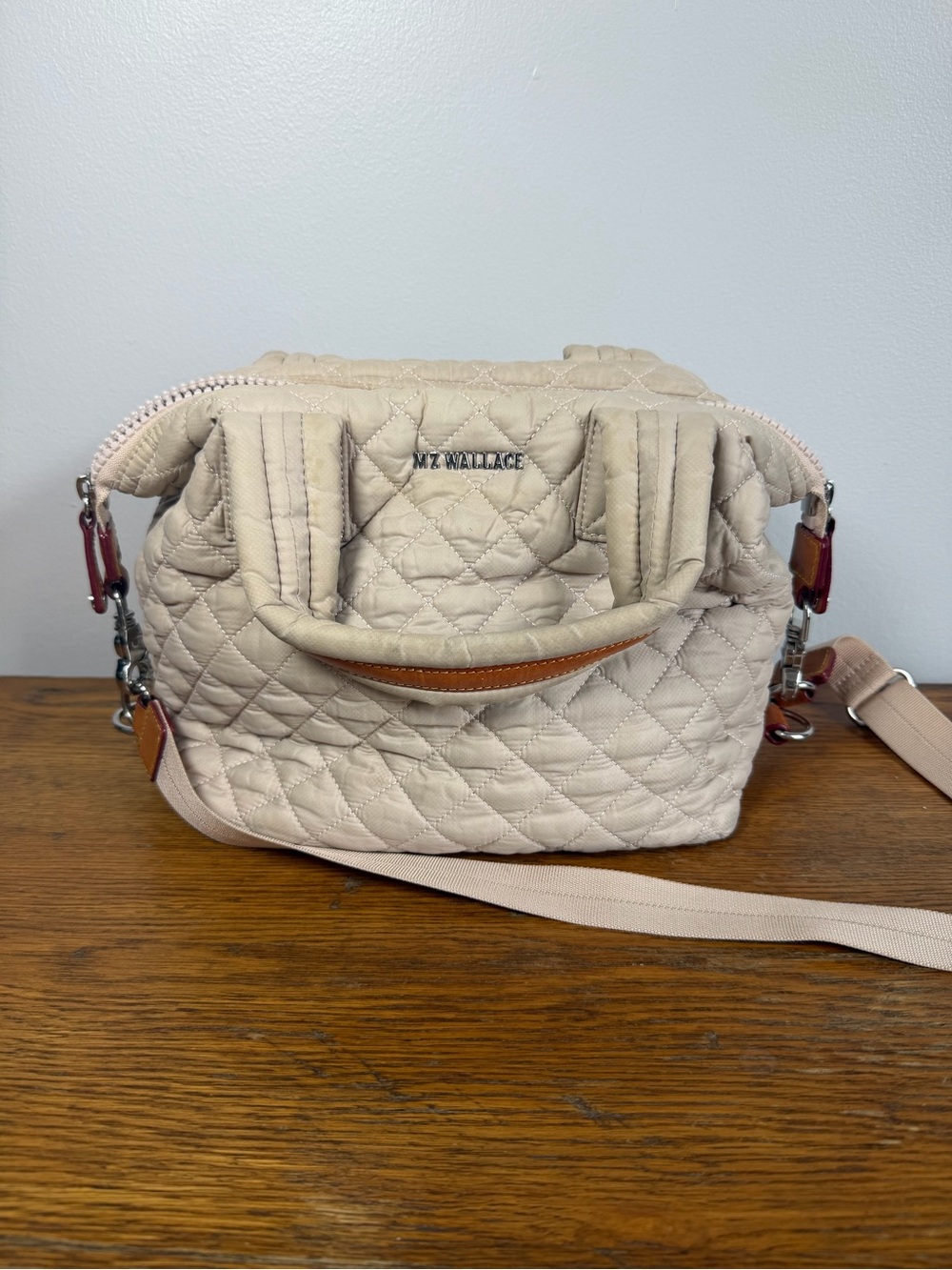 MZ Wallace Gray Medium Sutton Deluxe Travel Lightweight Quilted Bag Tote.